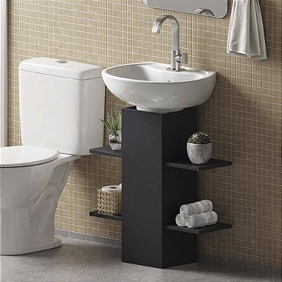 Coluna Multiuso para Banheiro com Nichos Decorativos Preto