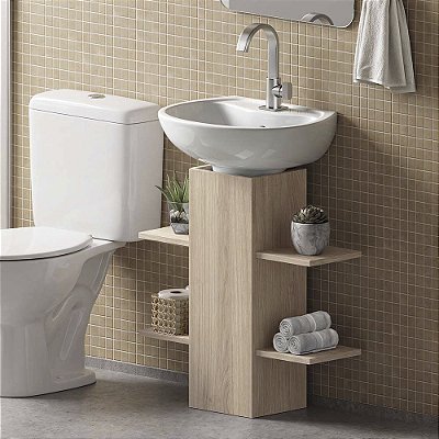 Coluna Multiuso para Banheiro com Nichos Decorativos Carvalho