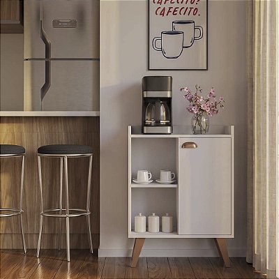 Aparador Caffe Organizador Mumbai Branco com Puxador Rose Gold