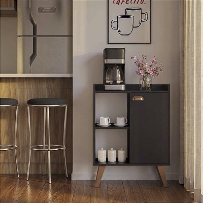 Aparador Caffe Organizador Mumbai Preto com Puxador Rose Gold