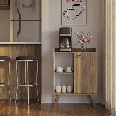 Aparador Caffe Organizador Mumbai Freijó com Puxador Rose Gold