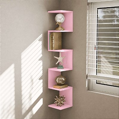Prateleira de Canto Lyra 5 Nichos Decorativos Rosa para Sala Quarto Livros