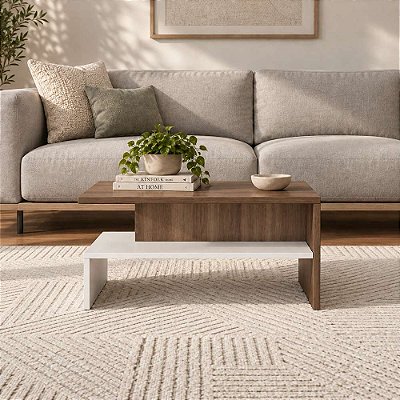 Mesa de Centro Mezza Branco com Nogal para Sala e Quarto
