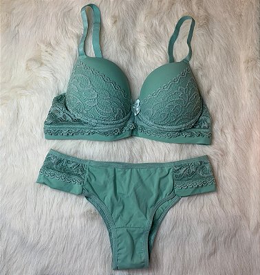 Lingerie conjunto de sutiã e calcinha verde água