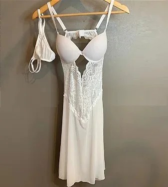 Camisola elegante em poliéster e renda na cor branca