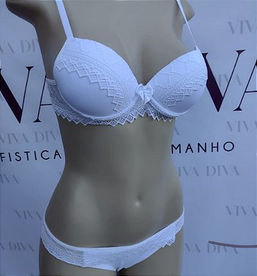 Lingerie conjunto de sutiã e calcinha tanga com renda branca