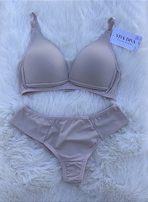 Lingerie básica conjunto de sutiã e calcinha bege
