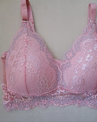 Sutiã renda rosa e prata com bojo sem aro