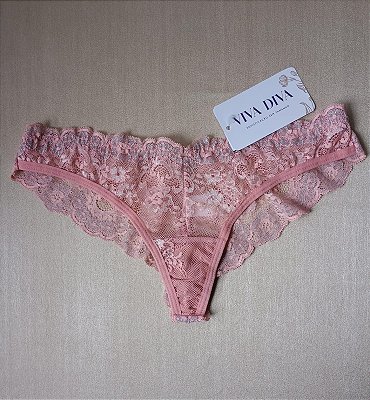 Calcinha renda bicolor rosa e prata fio duplo