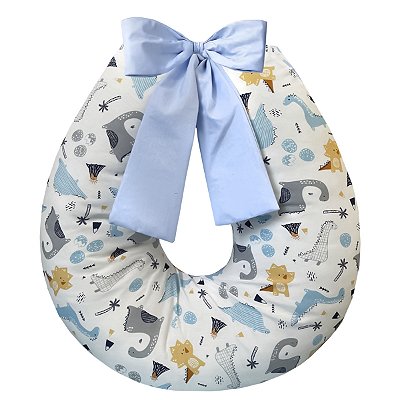 Almofada Amamentação Extra Grande Premium 100% Algodão Dinossauro Azul