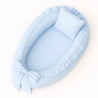 Ninho Redutor de Berço Babado Percal 200 Fios Algodão Azul
