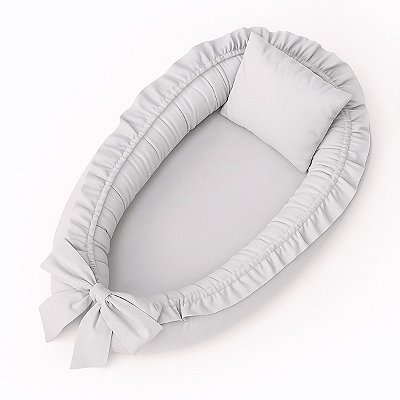 Ninho Redutor de Berço Babado Percal 200 Fios Algodão Cinza