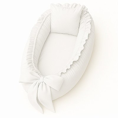 Ninho Redutor de Berço Babado Percal 200 Fios Algodão Branco