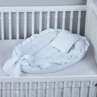 Ninho Redutor de Berço Babado Percal 200 Fios Algodão Branco