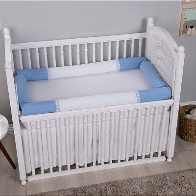 Kit Berço Bebê Guipir 100% Algodão Azul