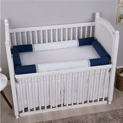 Kit Berço Bebê Guipir 100% Algodão Menino Marinho