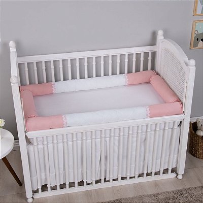 Kit Berço Bebê Guipir 100% Algodão Rose