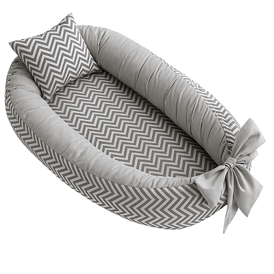 Ninho Para Bebê Redutor De Berço Pompom Chevron Cinza