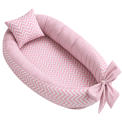 Ninho Para Bebê Redutor De Berço Pompom Chevron Rosa