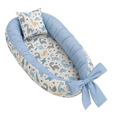 Ninho Para Bebê Redutor De Berço Pompom Dino Azul