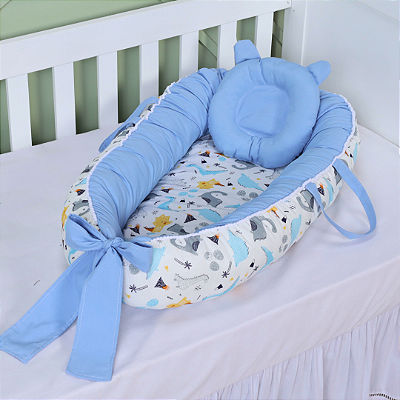 Ninho Para Bebê Redutor De Berço Pompom Dino Azul