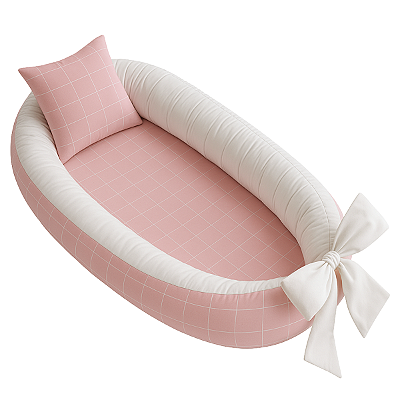 Ninho Para Bebê Redutor De Berço Pompom Xadrez Rosa