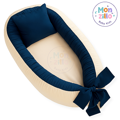 Ninho Para Bebê Redutor De Berço Micropercal 400 Fios Marinho e Palha