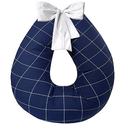 Almofada Amamentação Extra Grande Premium 100% Algodão Xadrez Marinho