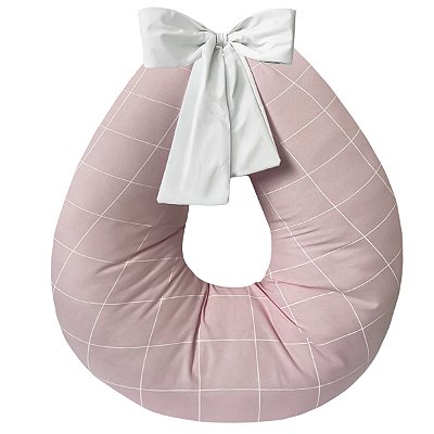 Almofada Amamentação Extra Grande Premium 100% Algodão Xadrez Rosa