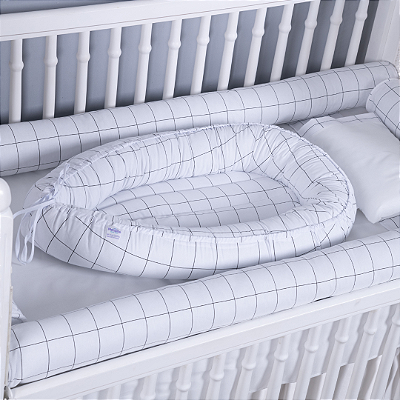 Ninho Para Bebê Redutor Berço Bebê Matelado Xadrez Branco