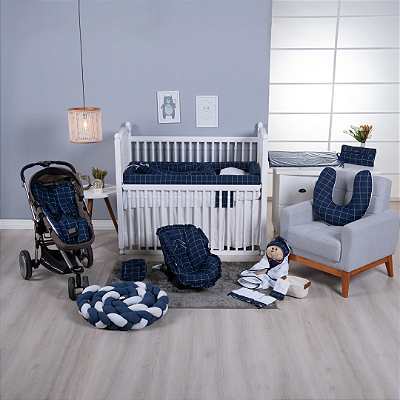 Kit Enxoval de Bebê Coleção Xadrez Marinho