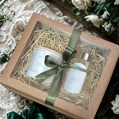 Kit Presente| Vela 190g Frasco branco+home spray 250ml