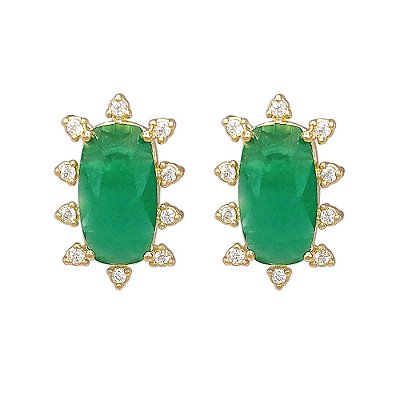 Brinco Pedra Verde Esmeralda com Zircônias | Folheado a Ouro 18K