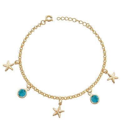 Pulseira Estrela do mar com cristal azul | Folheada a Ouro 18K