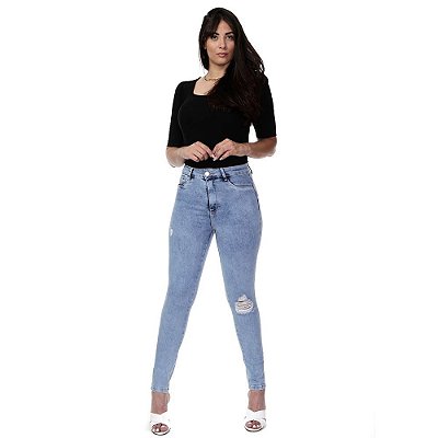 Calça Jeans Feminina Sawary Levanta Bumbum Super Skinny Azul Claro