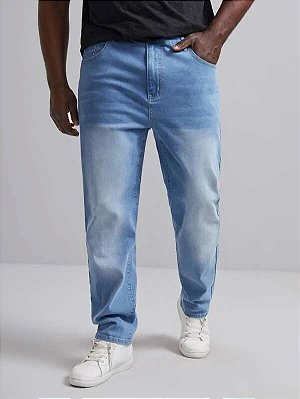 Calça Jeans Masculina Plus Size Lavagem Clara Com Elastano