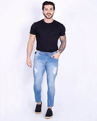 Calça Jeans Masculina Super Skinny Com Bolso Celular