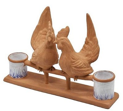 Poleiro de galo e galinha terracota