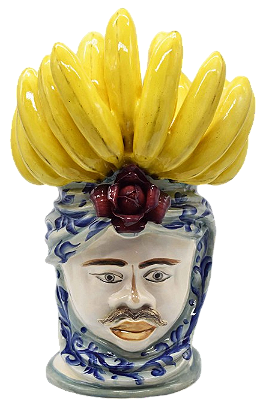 CACHEPOT CABEÇA HOMEM PENCA DE BANANA COM TURBANTE