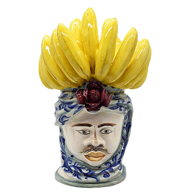 CACHEPOT CABEÇA HOMEM PENCA DE BANANA COM TURBANTE