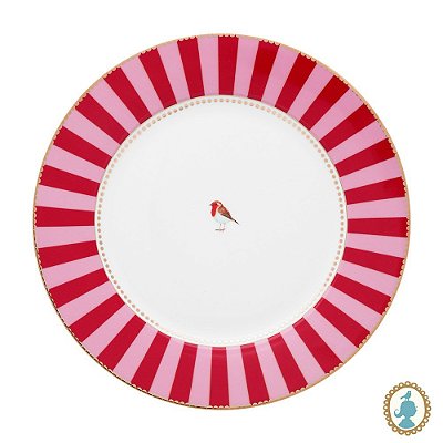 Prato de Jantar Vermelho Stripes - Love Birds