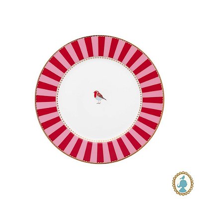 Prato de Pão Vermelho Stripes - Love Birds