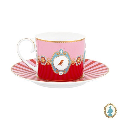 Xícara de Chá Medallion Rosa/Vermelho - Love Birds
