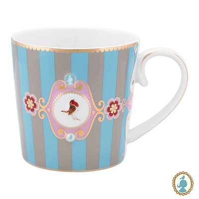 Caneca Grande Medallion Stripes Azul/Cáqui - Love Birds