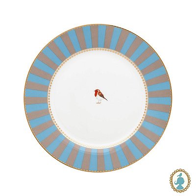 Prato de Jantar Azul Stripes - Love Birds