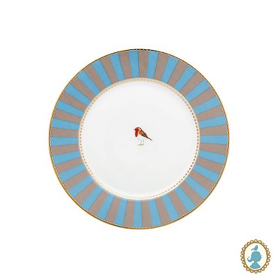 Prato de Pão Azul Stripes - Love Birds