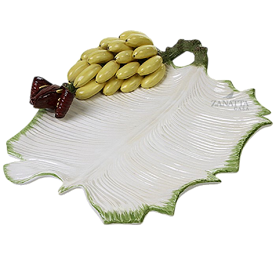 TRAVESSA FOLHA DE BANANA G C/APLICAÇÃO CACHO DE BANANA PINCELADO VERDE