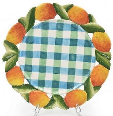 PRATO RASO COM BORDA DE LARANJA E LISTRAS