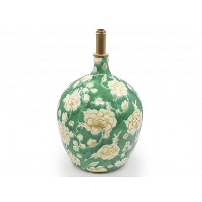 BASE DE ABAJUR GARRAFÃO VERDE E FLORAL