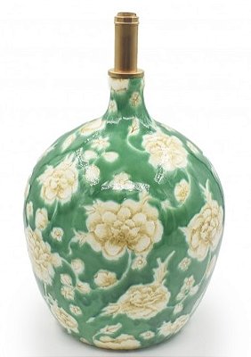 BASE DE ABAJUR GARRAFÃO VERDE E FLORAL